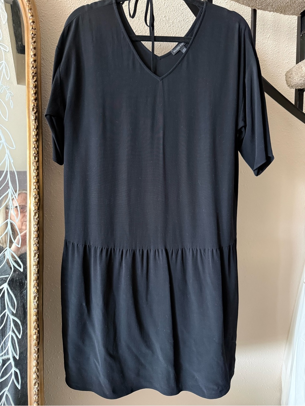 Eileen Fisher Black V-Neck Short Sleeve Mini Dress NWOT